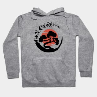 Bonsai Tree in Enso Circle Birds Hoodie